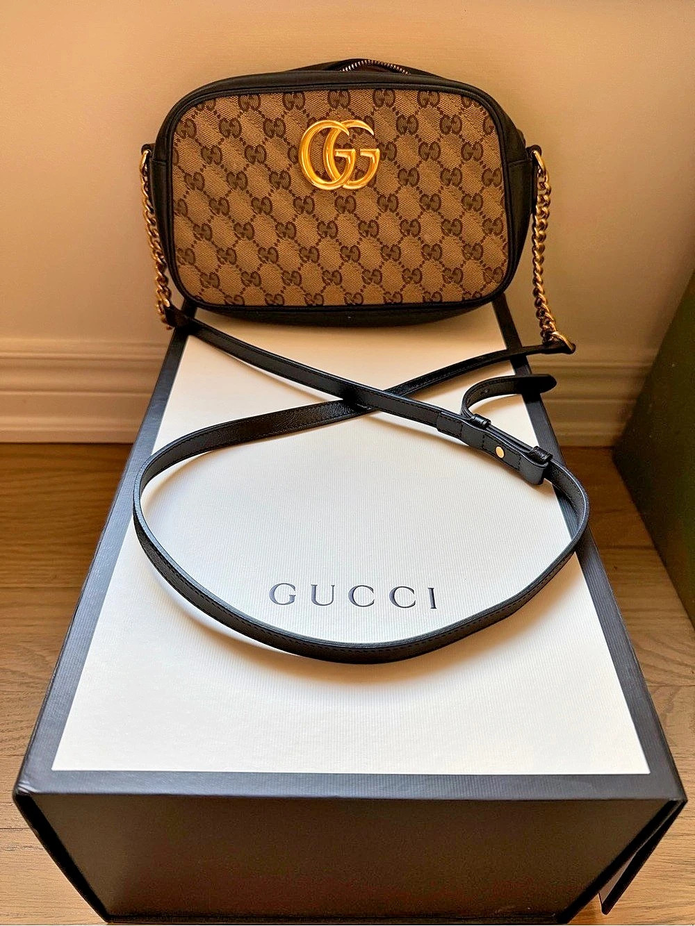 Gucci GG Marmont GG Supreme Canvas Small Camera Bag Small Camera Bag Brown &